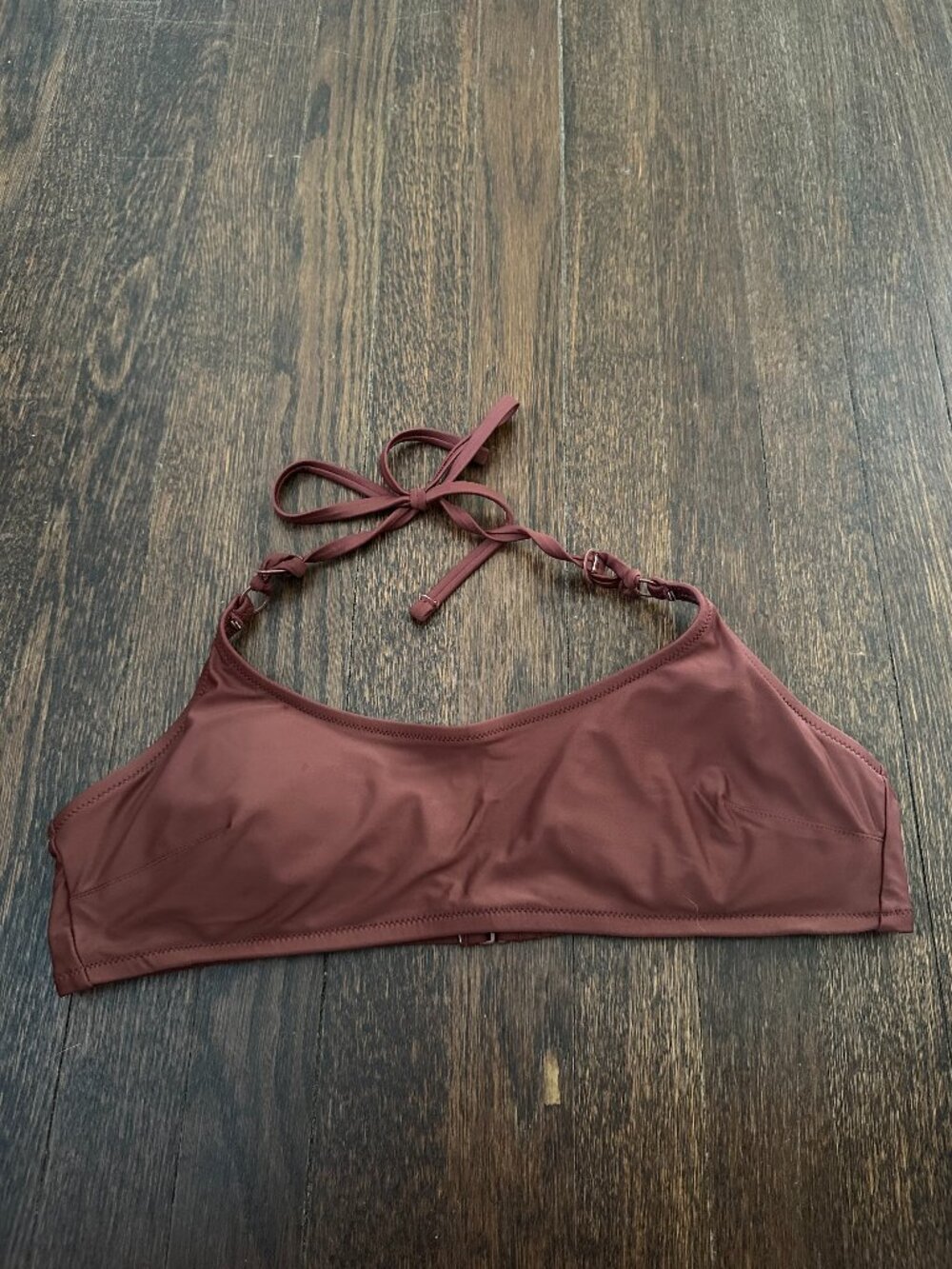 Aerie O-Ring Halter Bikini Top Chestnut Brown Rust Size Large
